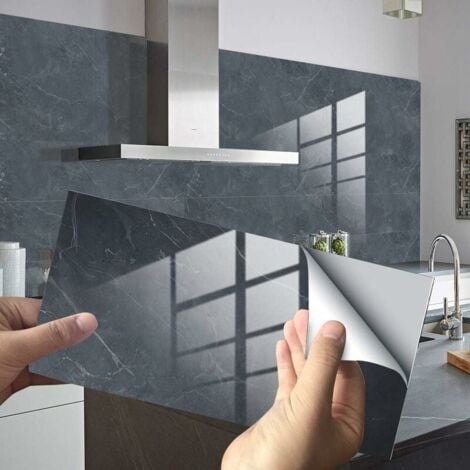 Pegatinas decorativas rectangulares para azulejos de baño y cocina, diseño de mármol 3D, impermeables, 30 x 15 cm (antracita, 16 unidades)