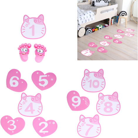 Pegatinas digitales interactivas para el suelo, pegatinas decorativas coloridas para niños, pegatinas de suelo para jugar a la rayuela, tamaño 20 x 20 cm, removibles, material de PVC rosa, diseño de d