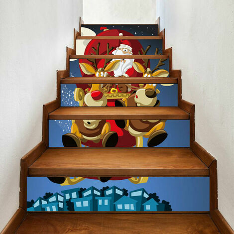 Pegatinas navideñas 3D para escaleras a prueba de agua para la renovación de escaleras, simulación 3D de Santa Claus Flying Speed stair stick impermeable Fashion Creative Step Decoration Wall stick Ho