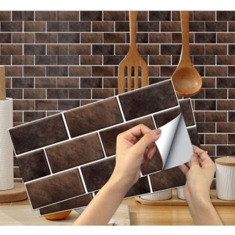 pegatinas para azulejos de cocina (marrón), pegatinas de PVC impermeables, pegatinas para azulejos, pegatinas para baño y cocina.