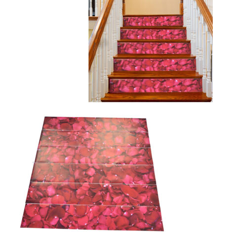 Pegatinas para escaleras [PVC adhesivo 3D] 6 piezas de rosas 100x18cm Pegatinas decorativas para escaleras con aspecto de azulejo, impermeables, para el Día de San Valentín