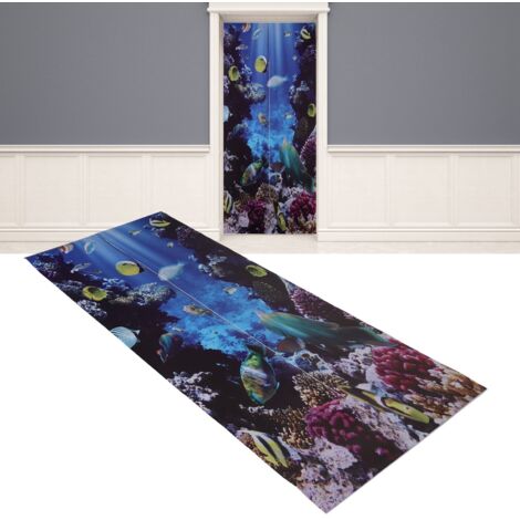 Pegatinas para puertas, 2 unidades, decoración 3D de PVC con aspecto envejecido, impermeables, diseño de mundo submarino, dimensiones 38,5 x 200 cm.