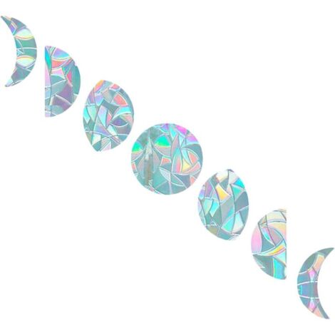 Pegatinas para ventanas con fases lunares, antichoque, estáticas, con efecto arcoíris, para ventanas, estilo atrapasoles, vinilo prismático sin adhesivo (7 unidades).