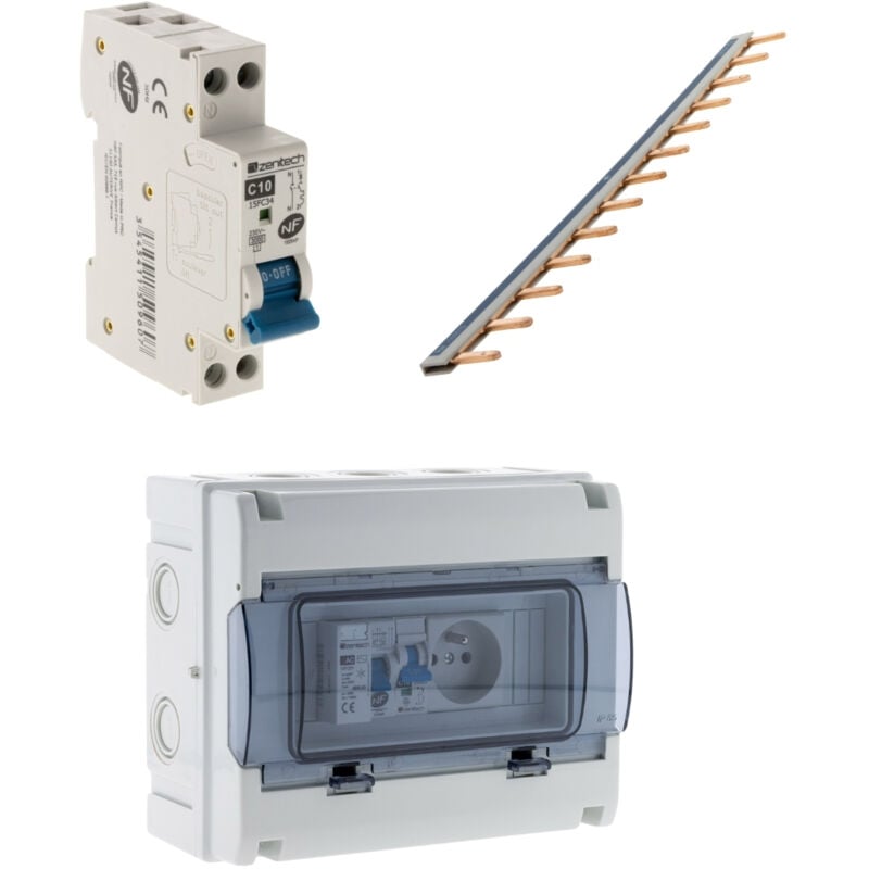 Peigne 13 modules + coffret électrique 8 modules + disjoncteur phase neutre 10A - 3kA Zenitech