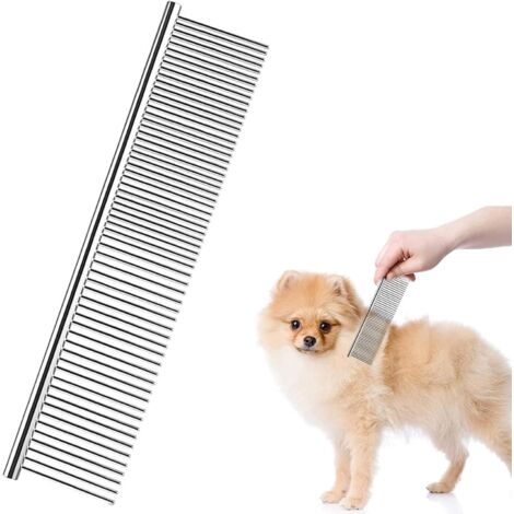Peigne à chat en acier inoxydable, peigne de toilettage pour chien, peigne à chien pour enlever les nœuds et les poils emmêlés Acier inoxydable 19 x 5 cm Deux pièces