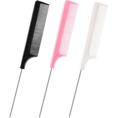 Peigne à cheveux en queue de rat 3 pièces (noir+rose+blanc)