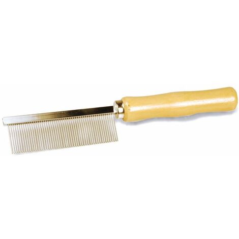 Peigne à dents fines avec manche en bois pour chiens et chats 18x3 cm