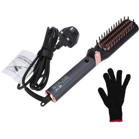 Peigne Chauffant Électrique Pliable, Poignée Ergonomique, Boucles et Lisseur Double Usage, 110-240V Prise UK pour Salon de Coiffure