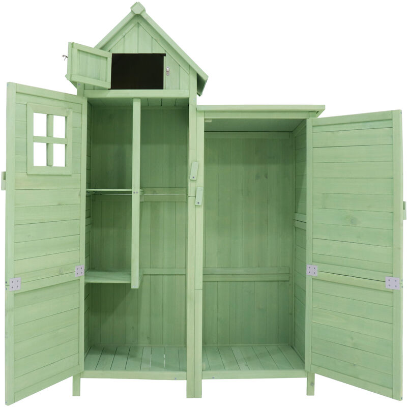 Abri à outils de jardin armoire à outils armoire d'extérieur coffre de jardin avec toit en pvc en bois vert étanche 118,5 x 54,3 x 173 cm L&H