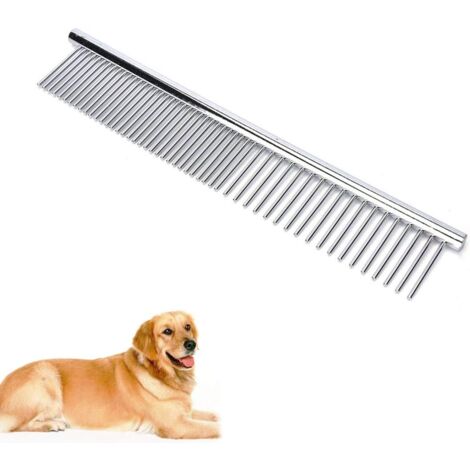 Peigne de toilettage professionnel double face en acier inoxydable à dents rondes larges et denses pour chiens et chats