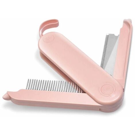 Peigne démêlant et démêlant, brosse de toilettage pliable à 2 côtés pour animaux de compagnie pour démêlant, tapis et nœuds, rose