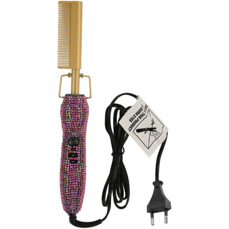 Peigne Électrique Chauffant Lissant et Bouclant, Conduction Thermique Uniforme, Violet Brillant, Pour Salon de Coiffure et Usage Domestique, Prise UE 220V