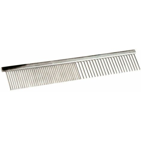 Peigne en métal pour chiens et chats à dents doubles avec dents moyennes et larges. cm 19x3.5