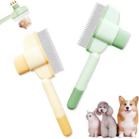 Peigne pour chat 2 pièces, peigne anti-puces autonettoyant pour animaux de compagnie, épilateur pour poils de chat