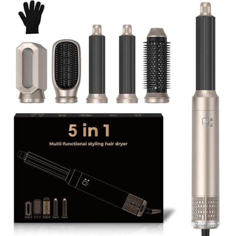 Peigne séchoir à cheveux, fer à friser automatique 5 en 1, 3 réglages de température, outil de coiffage puissant à ions négatifs de 1000 W, styler à air pulsé à 60 000 tr/min.