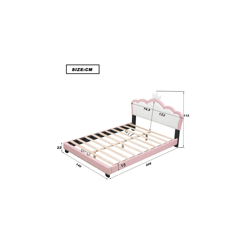 Live House - Lit d'enfant Lit à lattes 140x200cm avec dossier, lit de fille avec forme de couronne, rose (matelas non inclus)