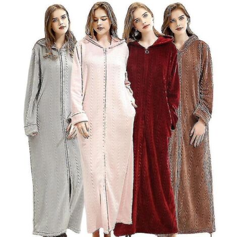Peignoir à capuche pour femme, chaud et doux, en polaire, fermeture éclair, long, taille M, marron