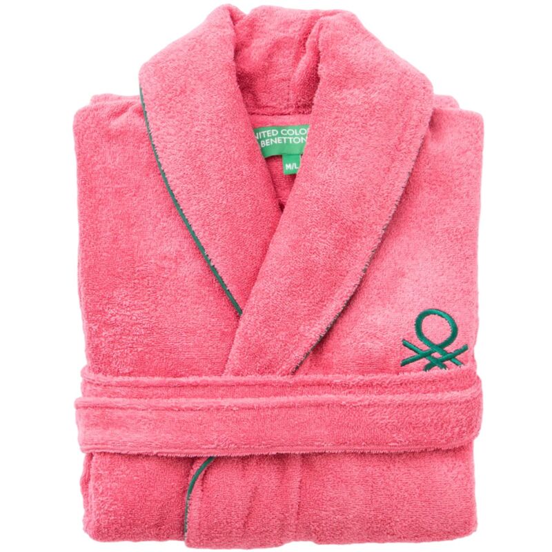 benetton - peignoir vert, taille s/m avec logo brodé coeur rose - 100% coton - rose
