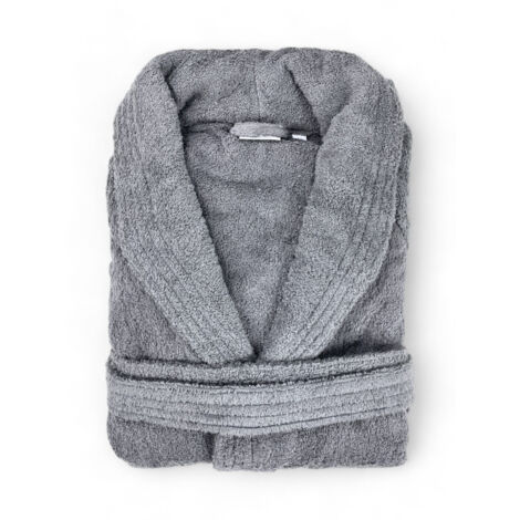 Peignoir châle en éponge gris sans capuche en pur coton fabriqué en Italie M