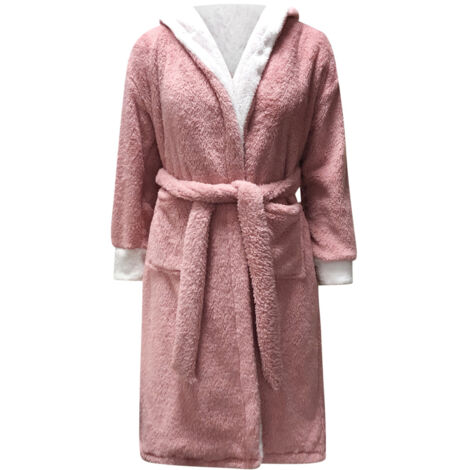 Peignoir de Bain Femme avec Capuche Coton Velours Premium - ROBE DE CHAMBRE - Rose - Or - Femme - Adulte