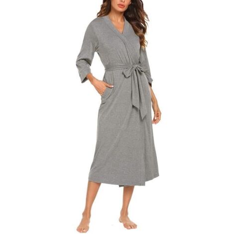 Peignoir de bain femme - Gris satin - Manches 3/4 - Taille M