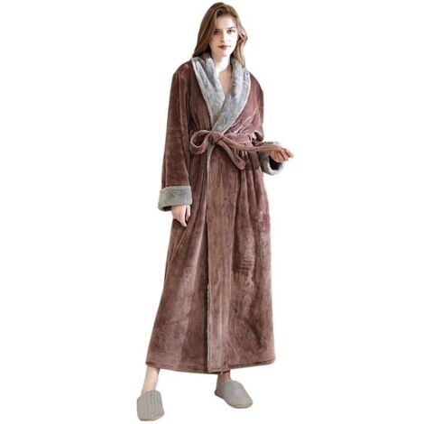 Peignoir de bain femme - Long en flanelle - 100% polyester - Taille XL - Marron