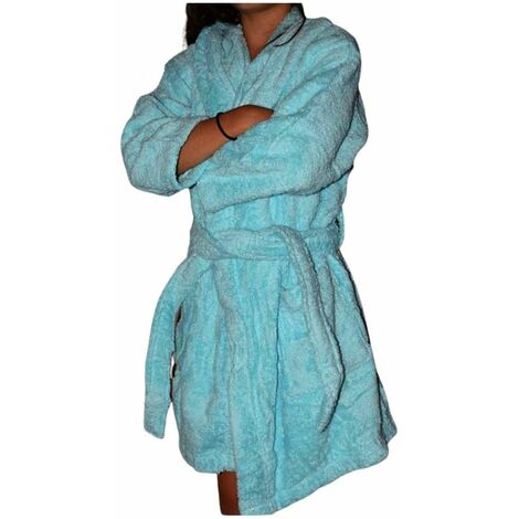 Peignoir en coton Bio enfant, coloris lagon, Taille 4 ans