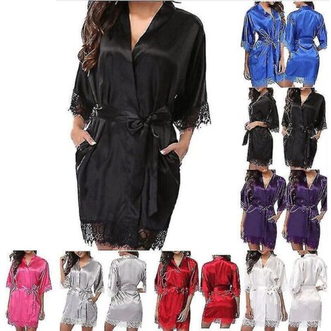 Peignoir en satin blanc - Taille 2XL - Idéal pour mariée, demoiselle d'honneur ou kimono - Robe de chambre/pyjama - Blanc