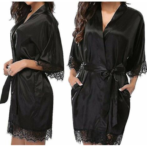 Peignoir en satin noir - Taille L