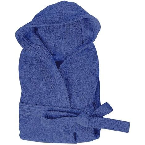 EMMEVI MV S.P.A. Peignoir Eponge 100% Coton Couleur Unie Doux Homme Femme Ceinture Poches Capuche Bleu - L