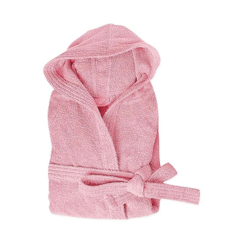 Peignoir Eponge 100% Coton Couleur Unie Doux Homme Femme Ceinture Poches Capuche Rose - xl