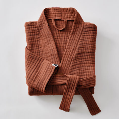peignoir kimono mixte l/xl gaze de coton unie gaïa terracotta
