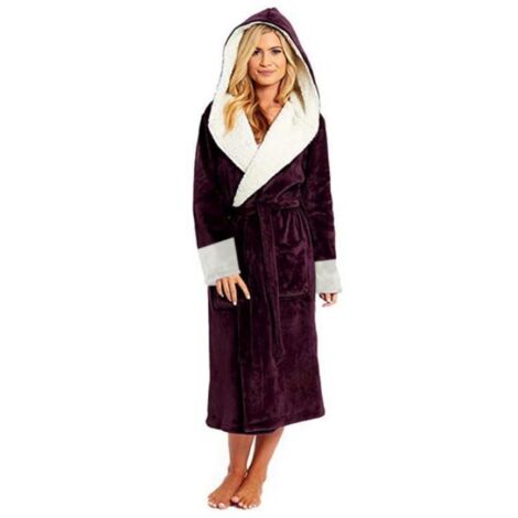 Peignoir long en sherpa à capuche, peluche douce et duveteuse, rouge bordeaux - FA - Rouge bordeaux