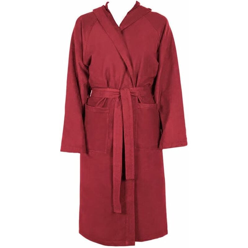 Peignoir Microfibre Moderne Couleur Unie Doux Homme Femme Ceinture Poches Capuche Bordeaux - xxl