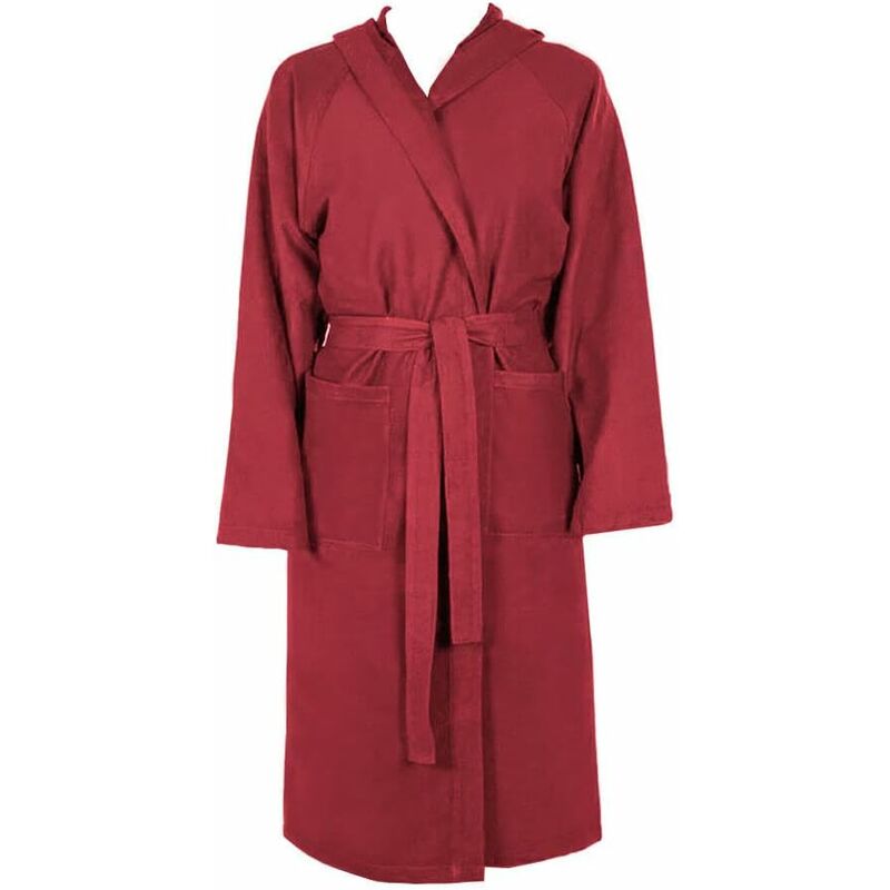 Emmevi Mv S.p.a. - Peignoir Microfibre Moderne Couleur Unie Doux Homme Femme Ceinture Poches Capuche Bordeaux - l