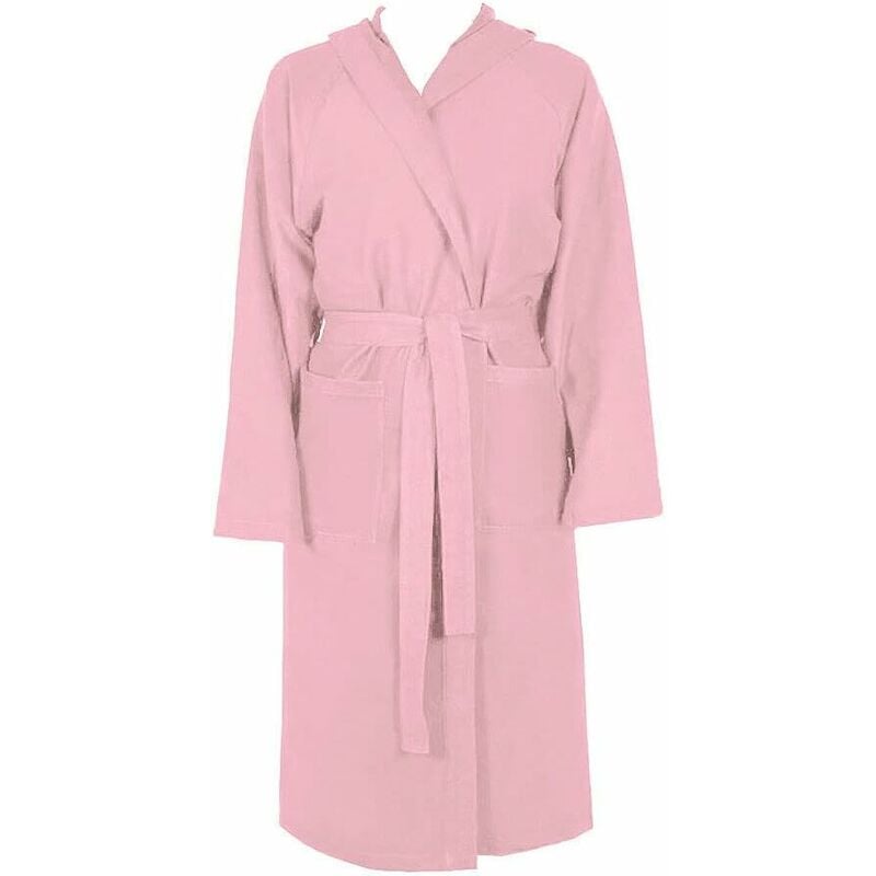 Peignoir Microfibre Moderne Couleur Unie Doux Homme Femme Ceinture Poches Capuche Rose - m