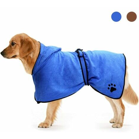 Peignoir pour Chien avec Capuchon à Cordon Ajustable, Peignoir en Microfibre Super Absorbant, séchage Rapide pour Une Fourrure sèche (Bleu, L)