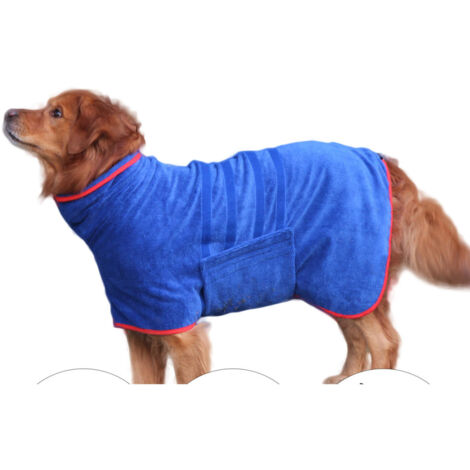 Peignoir pour chien en microfibre, bleu saphir - Taille L