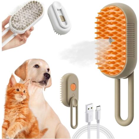 Peine 3 en 1 para gatos y perros: cepillo de vapor y agua con masajeador eléctrico.