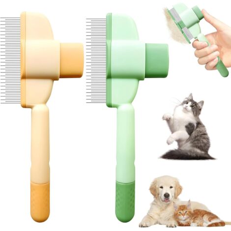 Peine autolimpiable para gatos, paquete de 2 cepillos para gatos y cepillos para perros, peine antipelo para gatos y perros, con botón de liberación, adecuado para pelo corto y largo