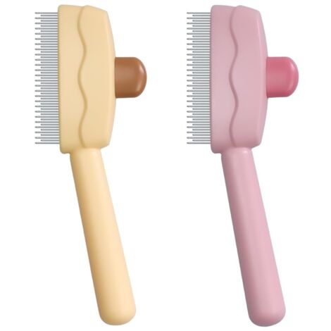 Peine masajeador para pelo de gato, cepillo de aseo para gatos y perros, cepillo para perros con botón de liberación para mascotas de pelo corto y largo (amarillo y rosa)