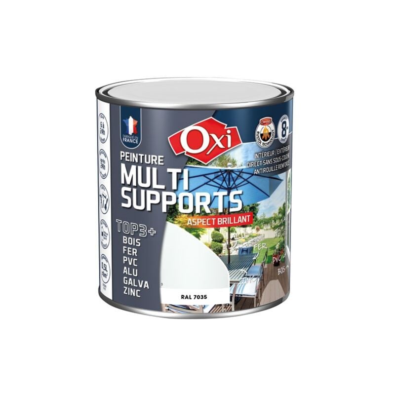 OXI - Peinture top 3 bois fer pvc brillant 500ml gris clair 7035