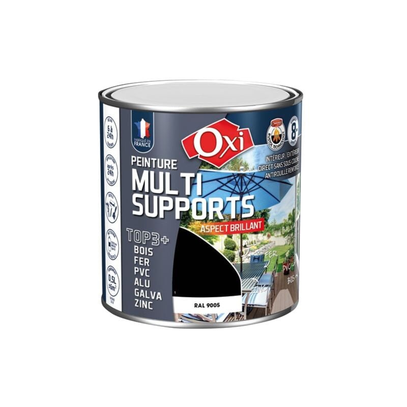 OXI - Peinture TOP 3 bois fer pvc brillant 500ml noir ral9005