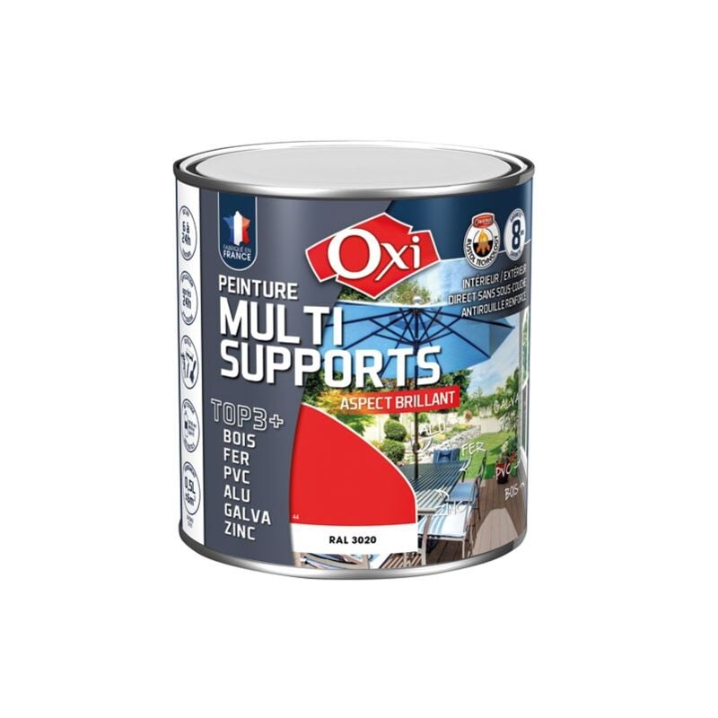 Peinture top 3 bois fer pvc brillant 500ml rouge vif ral3020 - OXI