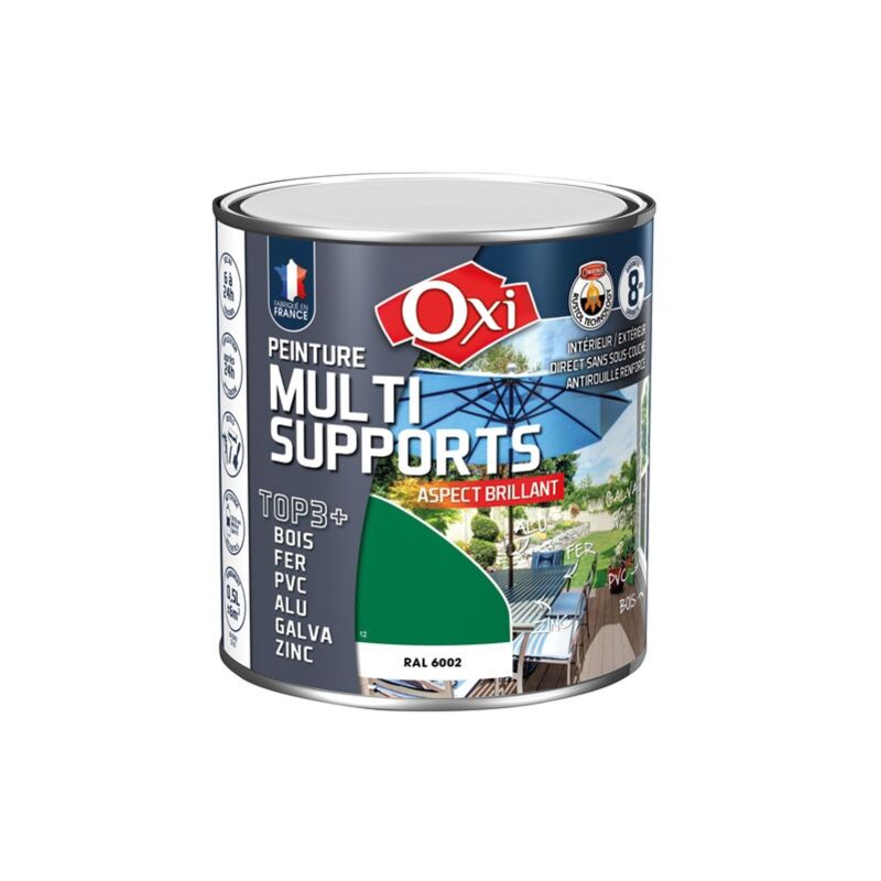 Oxi - Peinture top 3 bois fer pvc brillant 500ml vert jardin 6002