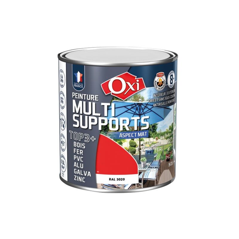 Durieu - oxi - Peinture top 3 bois fer pvc mat 500ml rouge vif ral3020