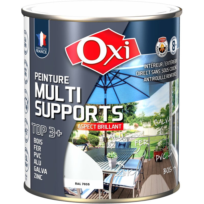 Solution intérieure/extérieure oxi peinture multi supports brillant Gris Clair (ral 7035) 2.5 litres