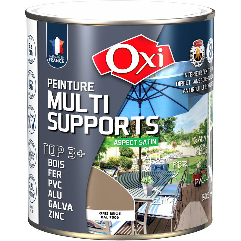 Solution intérieure/extérieure oxi peinture multi supports satin Gris Beige (ral 7006) 2.5 litres