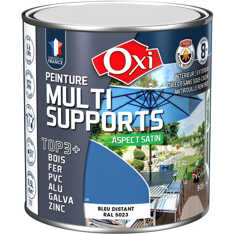 Solution intérieure/extérieure oxi peinture multi supports satin Bleu Distant (ral 5023) 0.5 litre