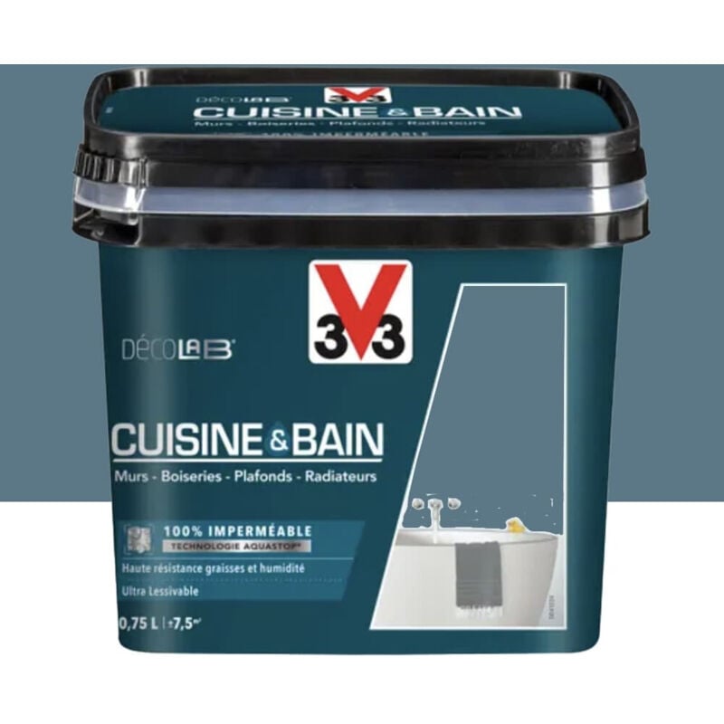 Peinture 100% imperméable Cuisine & bain V33 DécoLAB Bleu Profond 0,75 l